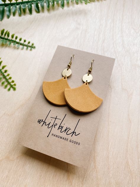 Makers Studio, Diy Leather Earrings, Laser Cut Wood Earrings, Diy Earrings Polymer Clay, Leather And Brass, Brass Hooks, Leather Jewellery, Earrings Wood, Sustainable Leather