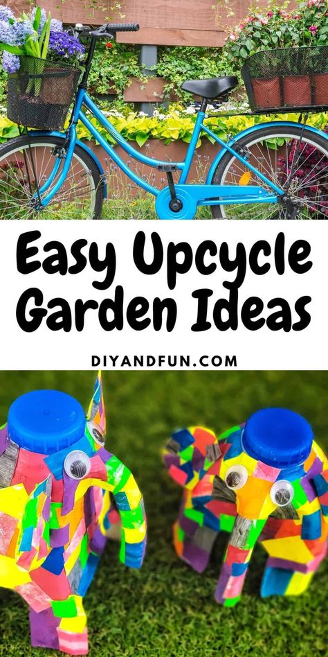 Easy DIY Upcycle Garden Ideas, inspirational ways to turn used, preloved, and common items into fun and beautiful yard décor. Outdoor Upcycled Ideas, Diy Yard Art Crafts, Upcycle Garden Ideas, Diy Yard Decor, Gardening Herbs, Homemade Garden Decorations, Painted Garden Rocks, Crafts 2023, Garden Art Diy Easy