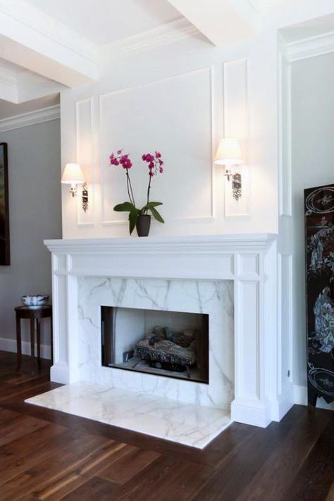 Top 60 Best Fireplace Mantel Designs - Interior Surround Ideas Fireplace Mantel Designs, Mantel Design, White Fireplace, Transitional Living, Corner Fireplace, Fireplace Remodel, Transitional Living Rooms, Home Fireplace, Fireplace Makeover