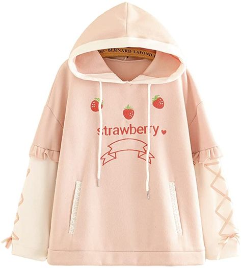 Strawberry Hoodie, Anting Manik, Kawaii Sweatshirt, Kawaii Hoodie, Lace Hoodie, Hoodies Aesthetic, Japanese Harajuku, Cute Hoodie, Kawaii Fashion Outfits