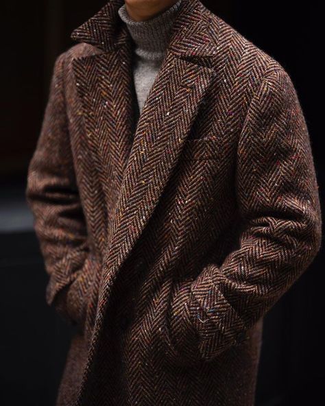 Brown Tweed Jacket Outfit Men, Tweed Overcoat Men, Men Wool Coat, Brown Overcoat Men Outfit, Men’s Overcoat, Wool Coat Outfit Men, Wool Suits Men, Classic British Style Men, Mens Tweed Overcoat