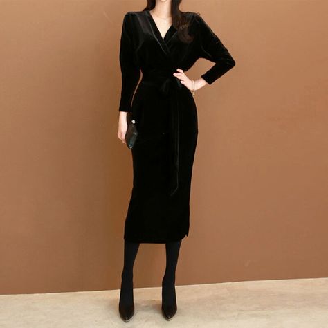 Women With Sleeves, Velvet Pencil Dress, Velvet Long Dress, Spring Midi Dress, Fitted Party Dress, Black Women Dress, Velvet Dress Long, Velvet Midi Dress, Dress Slim