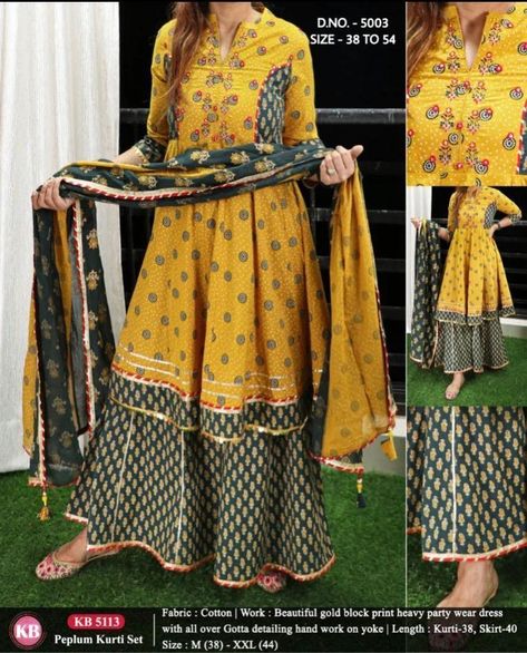 ₹875 ⭐ *D.NO. - 5003* ⭐️ *Heavy Rayon Fabric Kurti (40”) with Heavy Mirror Foil Hand Embroidery Work On Yoke + Rayon Fabric Sharara With Lace + Rayon Dupatta (2.20 Mtr. - Full Width) With Lace* ⭐️ *Size - M/38, L/40, XL/42, XXL/44, XXXL/46, 4xl/48, 5xl/50, 6xl/52, 7xl/54* ⭐ *Offer Price: 875/- Freeship (38 To 46 Size)* 😍😍😍 ⭐ *Offer Price: 975/- Freeship (48 To 54 Size)* 😍😍😍 ⭐ *Same Day Dispatch* ✈️✈️✈️ *(100% Quality products guarantee)* #dno #pluskurtis *Note* ⏩ COD (Cash On Delivery) not Sharara Kurti, Kurti With Sharara, Yellow Kurti, Hand Embroidery Work, Kurti Palazzo, Readymade Salwar Kameez, Anarkali Kurti, Anarkali Kurta, Kurtis With Pants