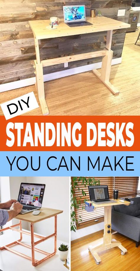 Did you know that working on a standing desk could help make you healthier? Check out this post and find out how you can make a DIY standing desk! Lots of tutorials, projects and plans! Diy Standing Desk Converter, Standing Desk Plans, Diy Standing Desk Plans, Craft Storage Diy, Diy Standing Desk, Craft Organization Diy, Reading Diy, Desk Plans, Diy Repair