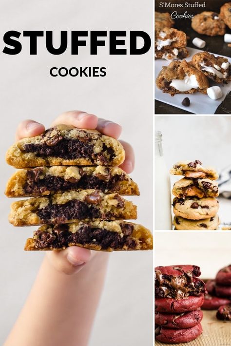 There is nothing more satisfying than biting into these incredible stuffed cookies #stuffedcookies #holidaycookies #cookierecipes Stuffed Cookie Recipes, Lava Cookies, Refrigerated Cookie Dough, Apple Pie Cookies, Stuffed Cookies, Love Cookies, Gooey Cookies, Cookie Business, Filled Cookies