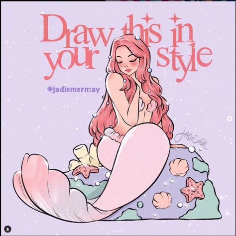 For my first #mermay ever, I choose to draw a mermaid by awesome @jadiengh It was a pleasure to paint such a lively character #jadiemermay I am so inspired by the mermay theme, I think 🤔 I will do some more. I took an interest in crown theme by @elby.draws . Wish me good luck 👍 #mermay2024 #mermaychallenge #artchallenge2024 #mermaid #mermay #mermayprompts #mermayart #instagramalgorithm #popularart #drawingchallenge #instagramchallenge #artist #art Draw This In Your Style Challenge, Dtiys Art Challenge, Draw A Mermaid, Crown Theme, Chanel Art Print, Crown Drawing, 30 Day Drawing Challenge, Alien Drawings, Mermaid Illustration