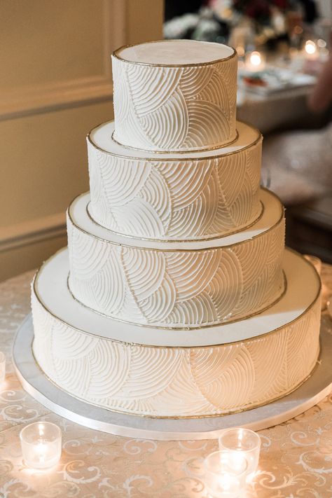 Taj Boston Wedding Photography | Baker: Cakes to Remember Vintage Art Deco Wedding, Wedding Cake Borders, Wedding Art Deco Decoration, Gold White Wedding Cake, 20s Wedding Cake, Ivory And Gold Wedding Cake, Art Deco Cakes, Great Gatsby Wedding Cake, Old Hollywood Wedding Cake