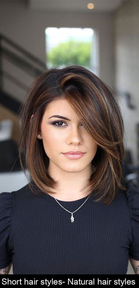 Short hair styles- Natural hair styles Short Cool Brown Hair, Hair On Round Face, Short Hair On Round Face, Natural Brunette Hair, Cool Brown Hair, Natural Brunette, Cool Brown, Brunette Hair, Round Face