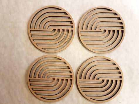 LASER CUT - SET OF 4 COASTERS - DESIGN 49 Set of 4 coasters which have been CAD drawn and manufactured by us using the latest laser technology. We only use FSC certified medite which contains no formaldehyde. The coasters are delivered to you plain with NO burn marks on the surface. The coasters are perfect for Arts, Crafts, Decoupage and gifts. They are ideal for painting and decorating to add a special touch to your project. Size: 10cm (100mm) Laser cut from 4mm Medite Laser Cut Coasters, Laser Cut Files Free, Laser Cut Ideas, Free Laser Cut Files, Lasercut Gift, Laser Cut Furniture, Coasters Design, Laser Cut Templates, Laser Cut Coaster