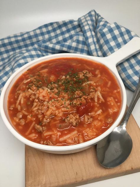 Spanish Rice Soup Mexican Rice Soup Recipe, Spanish Rice Soup, Spanish Rice Soup Recipe, Tomato Rice Soup, Rice With Corn, Albondigas Soup, Spanish Rice Recipe, Rice Soup Recipes, Tomato Rice