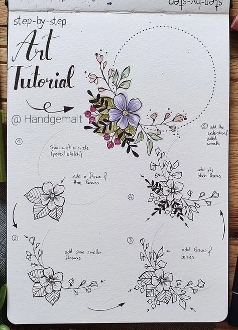 How To Draw Florals, Sketch Book Flower, Finish The Star Drawing Trend, Letters With Flowers Drawing, Floral Letters Drawing, Floral Sketchbook Ideas, Bujo Flower Theme, How To Draw Flowers, How To Draw Flowers Step By Step