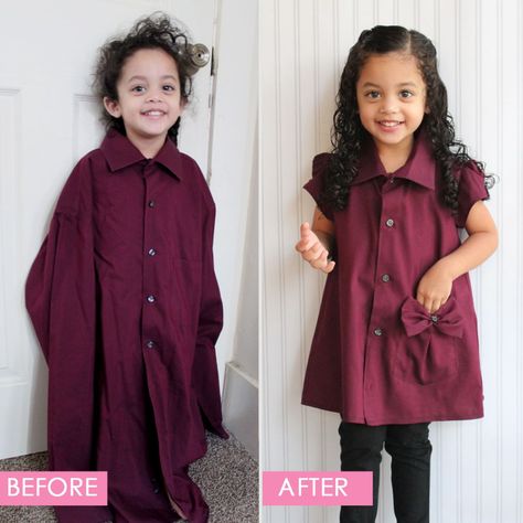 DIY Upcycled Men’s Shirt to Toddler Sleeved Dress Repurpose Shirt, Umgestaltete Shirts, Mens Pattern, Creative Dress, Robe Diy, Clothes Upcycle, Diy Outfits, Diy Sy, Diy Clothes Refashion