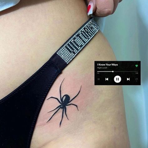 Spider Rib Tattoo, Spider Hip Tattoo, Magic Runes, Waist Tattoos, Hip Thigh Tattoos, Sharpie Tattoos, Hip Tattoos Women, Tasteful Tattoos, Spider Tattoo