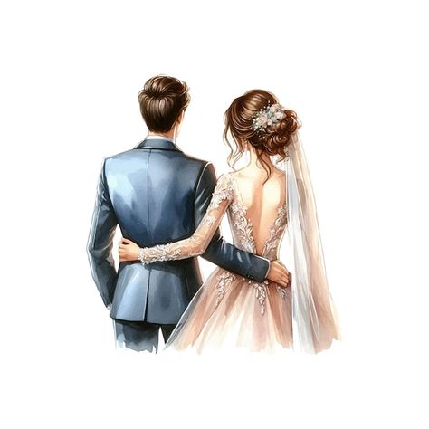 Wedding Couple Illustration, Couple Stickers, Baby Food Jar Crafts, Wedding Artwork, Wedding Drawing, Wedding Watercolor, Desi Wedding Decor, Cake Decorating Piping, Couple Silhouette