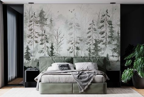 Kids Wallpaper-mountain Ant Trees Peel and Stıck Wall Mural-self Adhesive Nursery Wall Art-child Room Trees Decor Forest Decal - Etsy Canada Vintage Cozy Bedroom, Black And White Vintage Wallpaper, Wallpaper Behind Bed, Moody Walls, Mansions Interior, Moody Wallpaper, Luxury Mansions, Forest Gift, Wallpaper Tropical