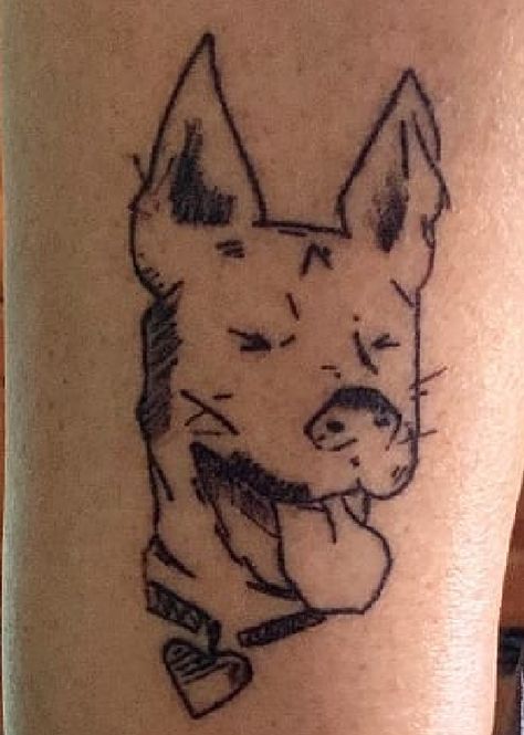 Non Cheesy Dog Tattoo, Growling Dog Tattoo, Fluffy Dog Tattoo, Cerebus Dog Tattoo, Ollie Tattoo, Simpson Tattoo Ideas, Dog Head Tattoo, Bart Simpson Tattoo, Simpson Tattoo