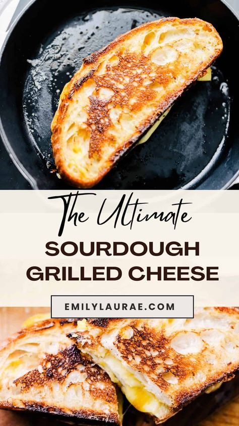 Treat your inner child with this Sourdough Grilled Cheese! This upgraded version of the nostalgic sandwich features a blend of rich cheeses between two slices of buttery sourdough. Perfect for snacks, lunch, and dinner. Sourdough Grilled Cheese, Sandwich Video, Grilled Ham And Cheese, Sourdough Bread Sandwiches, Making Grilled Cheese, Gourmet Grilled Cheese, Grill Cheese Sandwich Recipes, Gourmet Grilling, Roasted Cauliflower Soup