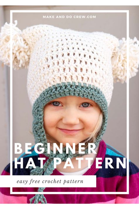 Fun Crochet Hats For Kids, Toddler Beanie Crochet Pattern, Crochet Double Pom Pom Hat, Crochet Hat Patterns For Kids, Quick Crochet Hat, Beginner Crochet Hat, Crochet Hat Kids, Crochet Hat For Kids, Easy Hat Pattern