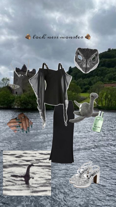 loch ness monster, folklore, mythology, costume inspo, party outfit, halloween. 🪨 Loch Ness Monster Costume, Nessie Costume, Monster Folklore, Niche Halloween Costumes, Party Outfit Halloween, Mythology Costumes, Lochness Monster, Folklore Mythology, Monster Costume