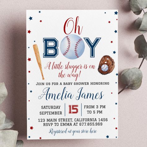 Baseball Baby Shower Invitation Little Slugger Baby Boy Baseball Shower Ideas, Little Slugger Baby Shower Ideas, Vintage Baseball Baby Shower Theme, Maverick Nursery, Baseball Theme Baby Shower Ideas, Baseball Themed Baby Shower Ideas, Baby Shower Baseball Theme, Baseball Baby Shower Decorations, Baby Shower Baseball