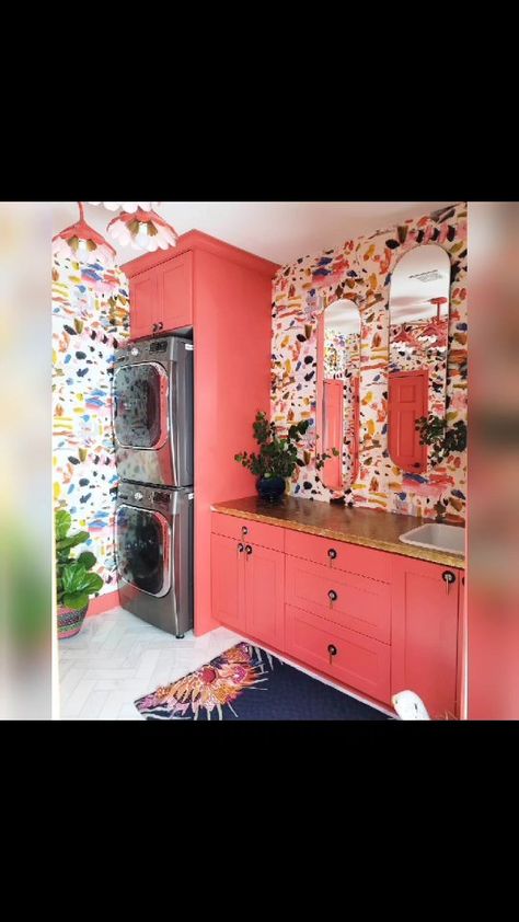 eclectic_twist on Instagram: A tightly condensed version of my @oneroomchallenge laundry room. - Peep all the projects, one frame each, through to completed space! -… Marble Herringbone Floor, Bistro Shelving, Interior Design Blogs, Room Transformation, Style Deco, Rooms Reveal, Laundry Room Makeover, Utility Room, Laundry Room Design