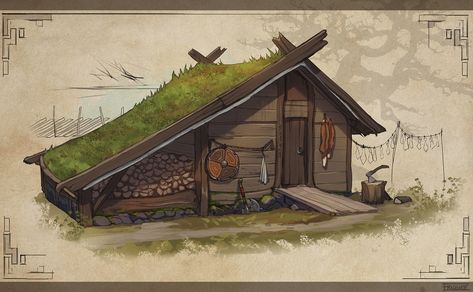 Viking House Design, Viking Cottage, Houses Concept Art, Viking Buildings, Viking Houses, Nordic Architecture, Grass Is Always Greener, Viking House, Viking Village