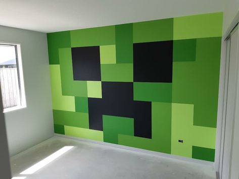 Inspiration for repainting Ben's room Minecraft Mural, Birthday Room Decor, Bedroom Minecraft, Minecraft Room Decor, Minecraft Bedroom Decor, Minecraft Tree, Sons Room, Minecraft Wall, Birthday Room