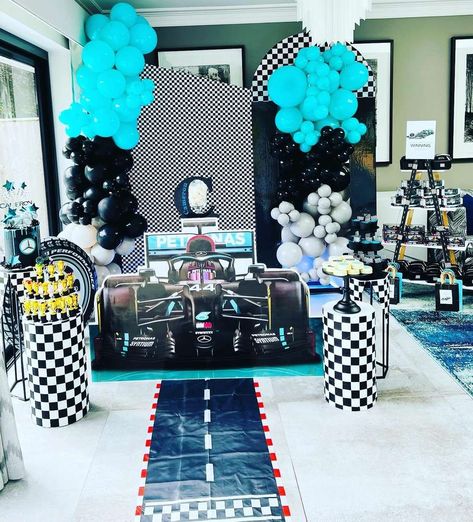 Mercedes F1 Birthday Party, F1 Bday Theme, F1 Birthday Party Ideas Mercedes, F1 Theme Birthday, F1 Baby Shower Theme, Formula One Party, Formula 1 Baby Birthday, Racing Party, Formula 1 Themed Birthday Party