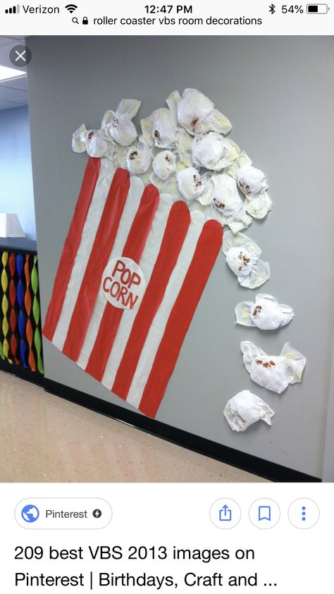 Popcorn Walls, Carnival Vbs, Circus Classroom, Popcorn Decorations, Popcorn Theme, Deco Cinema, Circus Crafts, Theme Carnaval, Movie Night Birthday Party