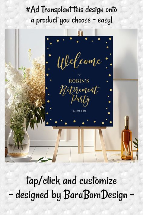 Gold & Navy Blue Confetti Retirement Party Welcome Foam Board - tap/click to personalize and buy #FoamBoard #retirement, #retirement #party, #gold, #foil, Blue Welcome Sign, Foil Texture, Confetti Design, Retirement Party Gifts, Gold Foil Texture, Blue Confetti, Welcome Boards, Retirement Party, Retirement Parties