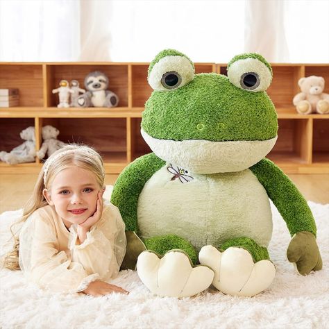 EARTHSOUND Giant Frog Stuffed Animal Plush Toy,Large Frog Jumbo Cute Soft Toys,Big Size Huge Fluffy Plushy Oversized Fat Plushie,Gifts for Kids Girls Boys Girlfriend (30 inches, Green) Giant Plushies Body Pillows, Big Frog Plush, Large Crochet Frog Pattern, Big Dinosaur Plush, Giant Plush, Big Size, Animal Plush Toys, Soft Toy, Plush Toy