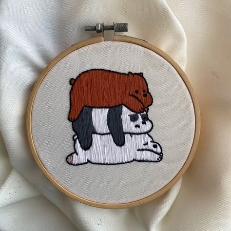 We Bare Bears Embroidery, We Bear, Baby Embroidery, We Bare Bears, Bare Bears, Embroidery Ideas, Embroidery Hoop, Embroidery Patterns, Bears