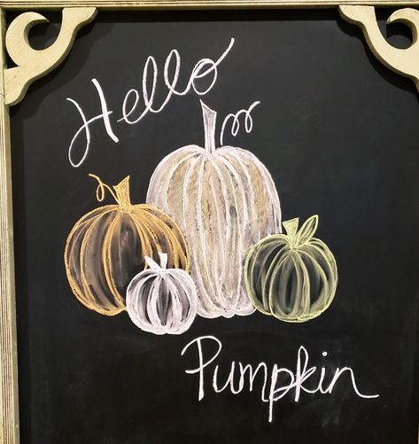 Hello Pumpkin Chalkboard Art, How To Draw A Chalkboard Pumpkin, Fall Pumpkin Chalkboard Art, Blackboard Fall Ideas, Chalkboard Pumpkin Art, Call Chalkboard Ideas, Fall Chalk Bored Ideas, Cute Halloween Chalkboard Ideas, Halloween Window Painting Ideas Scary