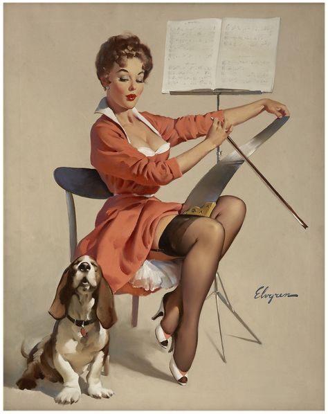 GIL ELVGREN (American 1914 - 1980). Doggone Good (Puppy Love), | Lot #88104 | Heritage Auctions Pin Up Pictures, Arte Pin Up, Pin Up Illustration, Pinup Vintage, Pin Up Vintage, Pin Up Girl Vintage, Gil Elvgren, Arte Punk, Pin Up Posters