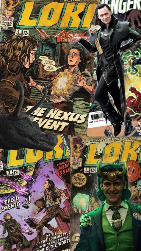 Loki Comics Wallpaper, Loki Marvel Aesthetic, Loki Wallpaper Collage, Marvel Wallpaper Loki, Loki And Thor Wallpaper, Loki Laufeyson Comics, Loki Comic Wallpaper, Marvel Loki Wallpaper, Marvel Collage Wallpaper