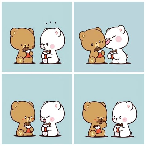 Mochi And Milk Bear, Mochi Bear, Milk Mocha Bear, Milk Bear, Good Night Babe, Milk And Mocha, Milk Mocha, Mocha Bear, Anime Love Story