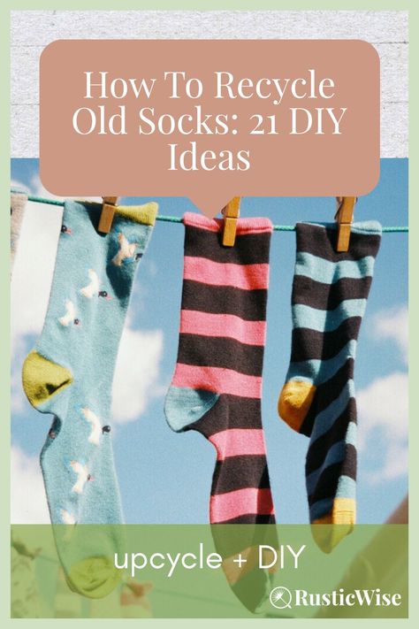 Have a few pairs of old or holey socks? 🧦 Instead of throwing them in the trash, try recycling old socks in the spirit of sustainability. Yes, your old socks can be recycled. We’ll go over the various ways you can donate, compost, and repurpose old socks. #diy #recycle #upcycle | upcycle socks | recycle socks ideas diy | via RusticWise Thing To Make Out Of Socks, How To Use Old Socks Ideas, Diy Old Socks, Sock Upcycle Ideas, Crafts Made From Socks, Uses For Old Socks, Old Socks Diy Reuse, Socks Upcycle, Sock Upcycle