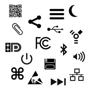 A listing of over 100 symbols used with computers and found on computer hardware and other electronics with a description of all their meanings. Computer Symbols Icons, Computer Tattoo Ideas For Men, Computer Icons Symbols, Computer Science Tattoo, Tech Symbols, Computer Symbols, Computer Tattoo, Tech Icons, Circuit Tattoo