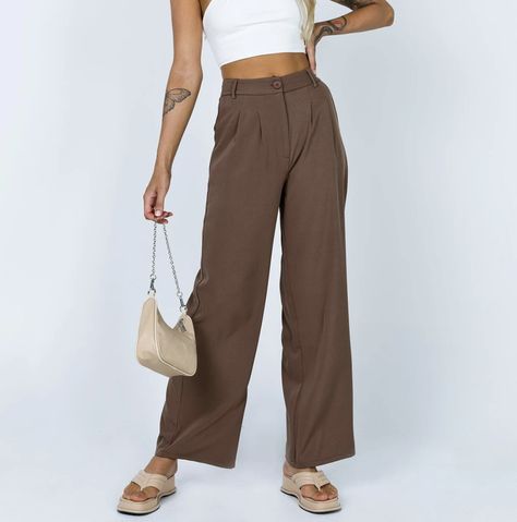 archer pants princess polly Archer Pants Outfit, Archer Pants, Brown Straight Parachute Pants With Pockets, Archer Pants Princess Polly, Princess Polly Archer Pants, Brown Relaxed Fit Wide-leg Parachute Pants, Brown Wide-leg Parachute Pants With Side Pockets, Princess Polly, Dusty Blue