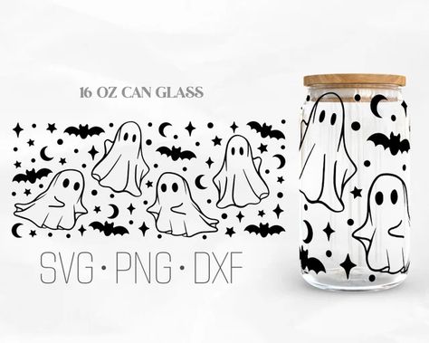 Halloween Tumbler Wrap Svg, Glass Wrapping Ideas, Halloween Small Business Ideas, Cute Ghost Svg, Can Glass Wrap Svg, Can Wrap Svg, Glass Tumbler Design, Glass Wrap Svg, Can Glass Wrap