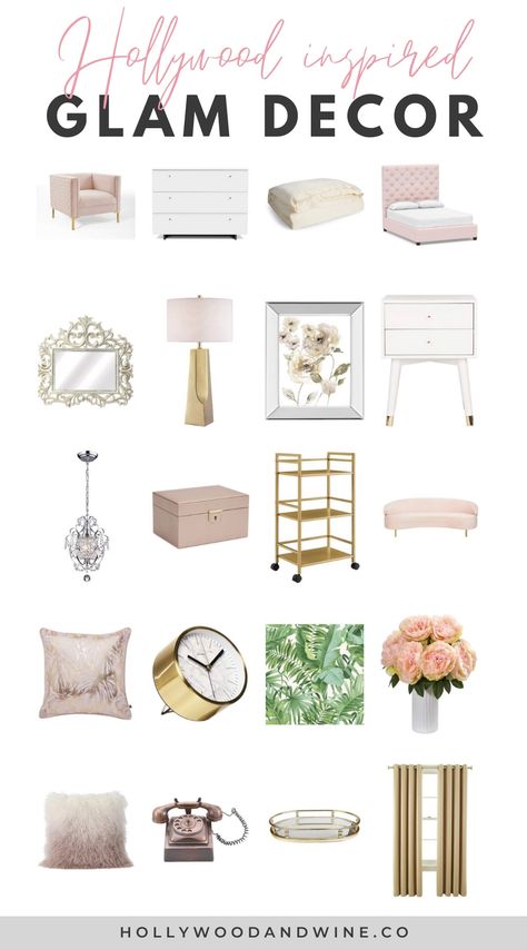 Vintage Glam Decor Bedroom, Hollywood Glam Bedroom Ideas, Old Hollywood Glam Bedroom, Old Hollywood Bedroom Ideas, Hollywood Bedroom Decor, Old Hollywood Aesthetic Room, Vintage Hollywood Bedroom, Hollywood Bedroom Ideas, Feminine Bedroom Aesthetic