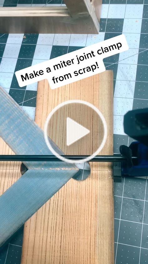 Matthew Peech (@handyman99) has created a short video on TikTok with music Workin' On. | Make a miter joint clamp #fyp #woodworking #carpentry #wood #diy #howto #project #learn #tools #trick #edutok #tip #xyzbca #build #decoration | Make a miter joint clamp from scrap! | Mark center | 1”x 4” | ... Matthew Peech Woodworking, Matthew Peech, Miter Joints How To Make, Homemade Clamps Woodworking, How To Use A Miter Box Tips, 90 Degree Clamping Jig, 90 Degree Clamp, Woodworking Clamps, Dyi Projects