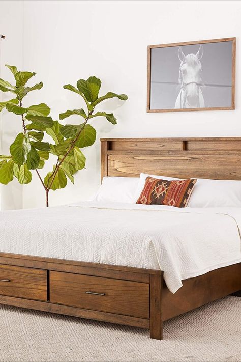 Knocbel Country-Cottage Queen Bed Frame with 2 Drawers, Wood Platform Bed Mattress Foundation with Slats Support & Storage Headboard, 85" L x 64" W x 55" H (Oak) As an Amazon Associate I earn from qualifying purchases. Wooden Queen Bed Frame With Drawers, Queen Wood Bed Frame, Storage Bed Queen, Cama Queen Size, Eastern King Bed, Storage Headboard, Queen Size Platform Bed, Solid Wood Platform Bed, Cama Queen