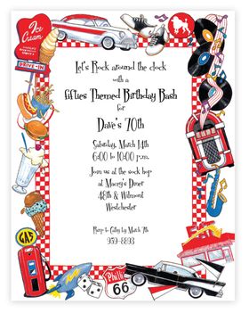 Grease Party Invitations, 50s Themed Invitations, 1950s Invitation, 1950 Party Invitations, Ice Cream Shakes, 50s Birthday, 50’s Theme Party Zazzle, 50’s Sock Hop Invitation Template, Paper Toy Car