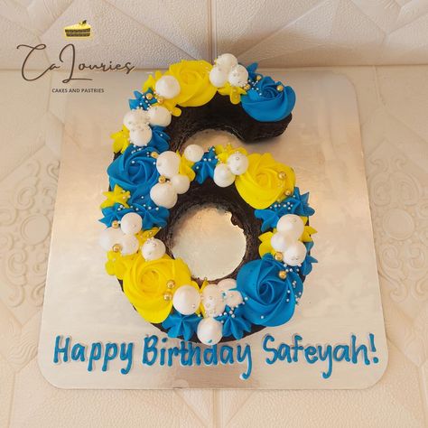 Yellow Number Cake, Number Cake Design, Letter Cakes, Number Cake, Big Cakes, Number Cakes, Blue And Yellow, Pastry, Happy Birthday