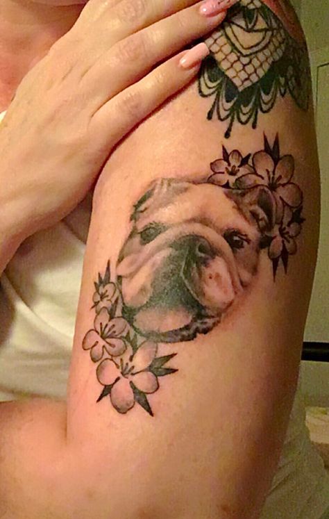 English Bulldog Tattoo, Tattoos Memorial, Bulldog Tattoo, British Bulldog, Flowers Tattoo, Katy Tx, Body Modifications, Firebird, Tiny Tattoos