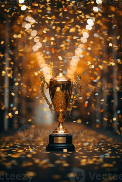 a golden trophy on a black background with confetti generative ai Trophy Background, Gold Coin Background, Media Icon, Social Media Icons, Free Stock Photos, Black Background, Black Backgrounds, A Black, Confetti