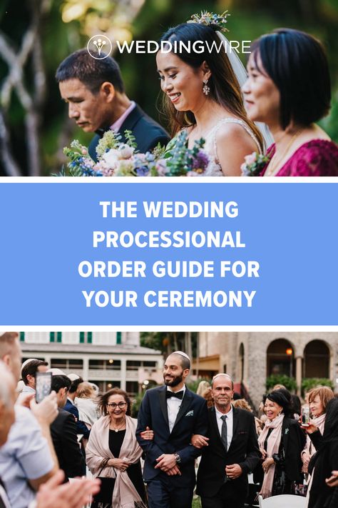 Wondering about the order of walking down the aisle during your wedding ceremony? Read how different religions and cultures handle the wedding processional order on WeddingWire! Ceremony Walking Order, Wedding Walk Down Aisle Order, Who Walks Down The Aisle Order Of, Wedding Line Up Order, Wedding Ceremony Line Up Order, Wedding Line Up Order Ceremony, Order Of Wedding Ceremony Layout, Order Of Wedding Procession, Wedding Processional Order