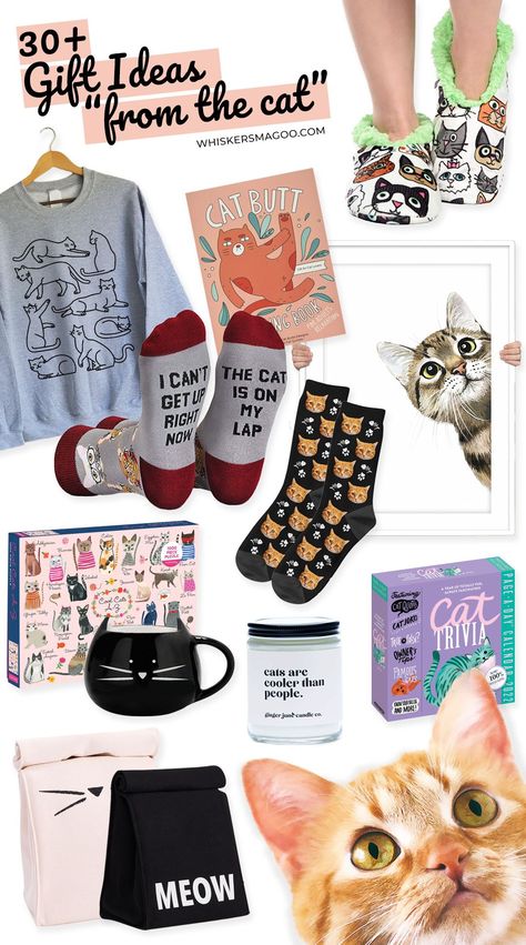 30+ Gift Ideas From The Cat To Their Owner - Gifts to give "from the cat"! Gift ideas for cat parents and cat-lovers alike. Funny cat gifts, cat mom gift ideas, cat dad gifts #catlover #catparent #giftguide #fromthecat Gifts For Cat Dad, Gifts For Cat Owners, Cat Gifts For People, Cats Pics, Cat Gift Ideas, Cat Presents, Mom Gift Ideas, Cat Parents, Cat Slippers