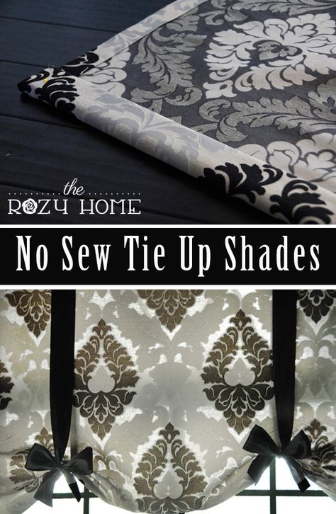 Tie Up Curtains, Tie Up Shades, Diy Window Treatments, No Sew Curtains, Bathroom Windows, Diy Window, Rod Pocket Curtains, Arched Windows, Diy Curtains